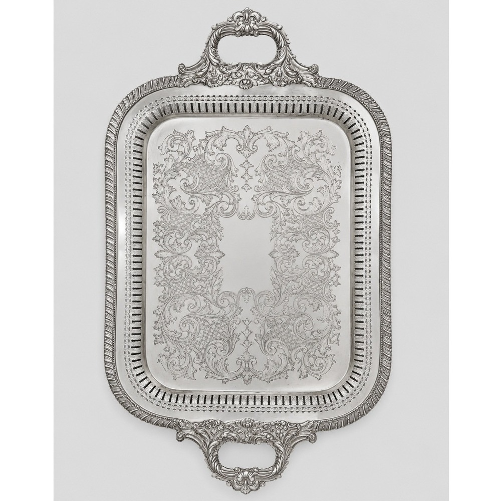 Vintage Silverplate Serving Tray 22" Ornate Engraved Pierced Gallery Handles